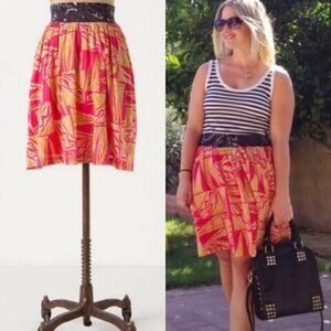 Anthropologie Pink Mini Skirt Mustard Yellow Size 4 Bohemian Boho Vanessa Hippie